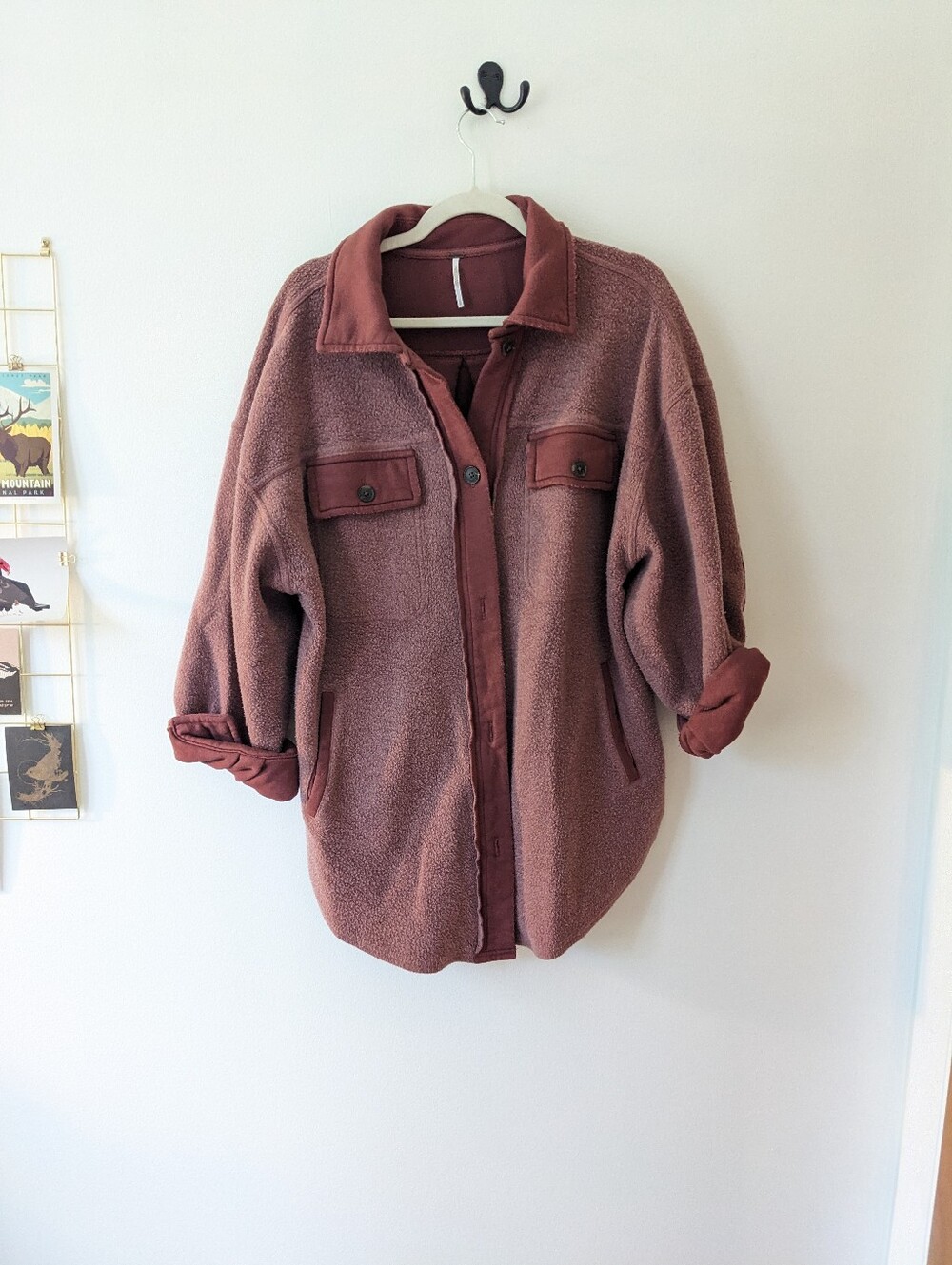 Free People Ruby Fleece Jacket In Burgundy - Picture 2 of 5